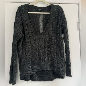 Express Dark Gray Distressed Knit Oversized Sweater